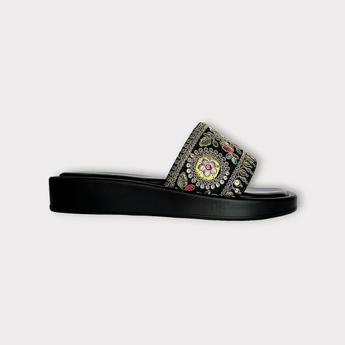Festive Black Floral Embroidered Slider